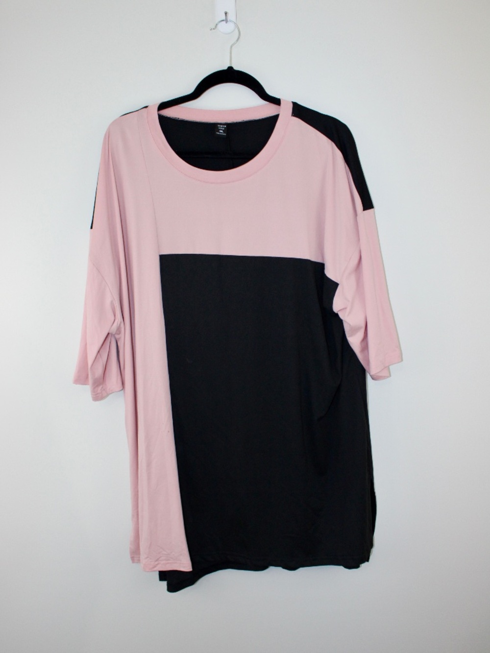 SHEIN Curve Pink & Black Colorblock Oversized Tee 4XL